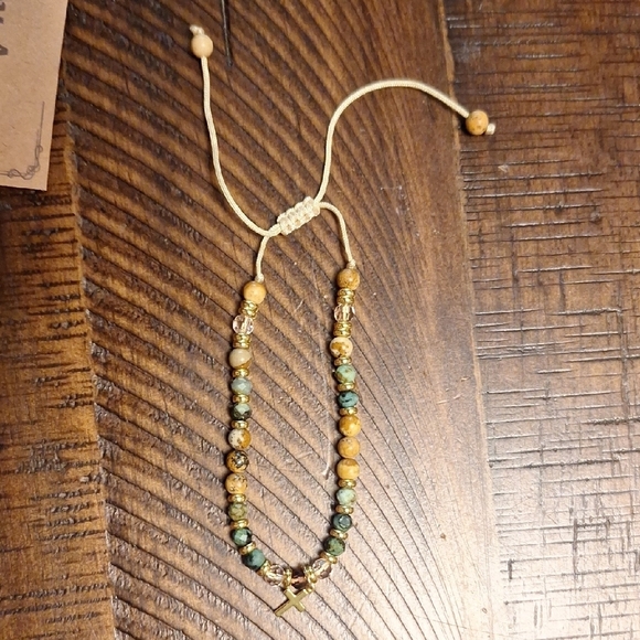 Gemstone Beaded Bracelet with Cross Charm - Picture 2 of 6